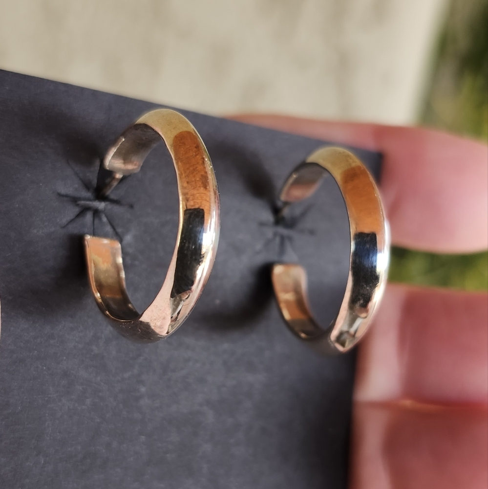 Sterling Silver Solid Hoop Earrings - image 2